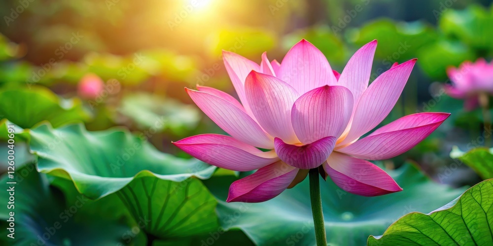 Obraz premium lotus flower in full bloom with vibrant pink petals, elegant, pond, elegant, pond,beauty