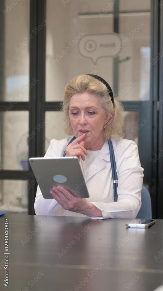 Senior Female Doctor Using Digital Tablet for Work in Hospital, Vertical Video Senior Female Doctor Using Digital Tablet for Work in Hospital, Vertical Video