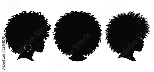 African Black Woman curly hair silhouette vector with white background 