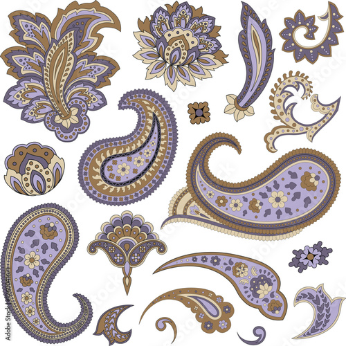 Vector hand-drawn traditional paisley elements collection