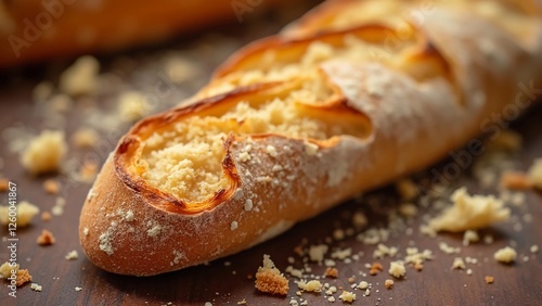 Crispy Edges, zoom in on the crispy, caramelized edges of a baguette or artisan bread photo