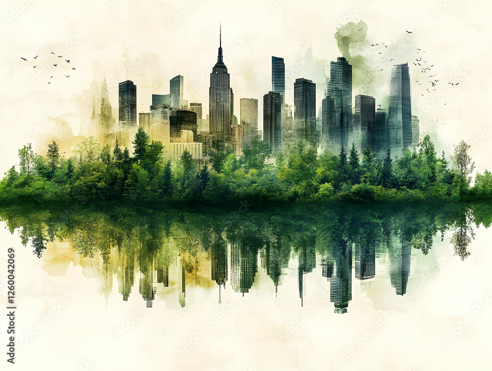 Obraz premium NYC Skyline Reflection in Green