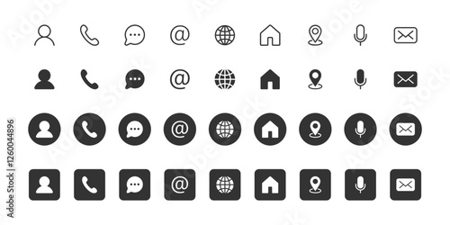 Set of contact us icons. Web icon set. Contact information icons for business cards. Website internet different icons