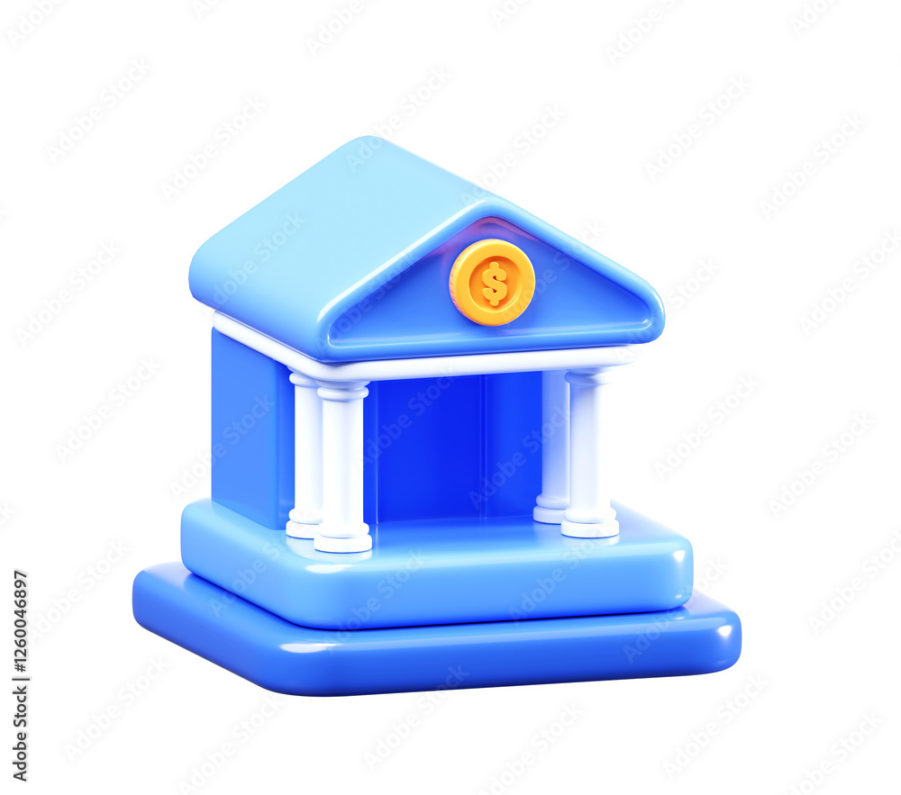 3D Bank Building Icon 3D Bank Building Icon