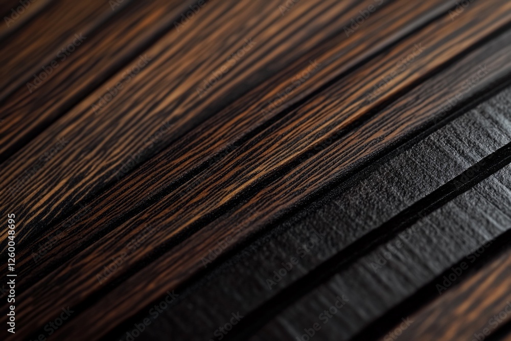 Fototapeta premium Close-up of dark brown wood planks arranged diagonally, showcasing rich texture and grain.