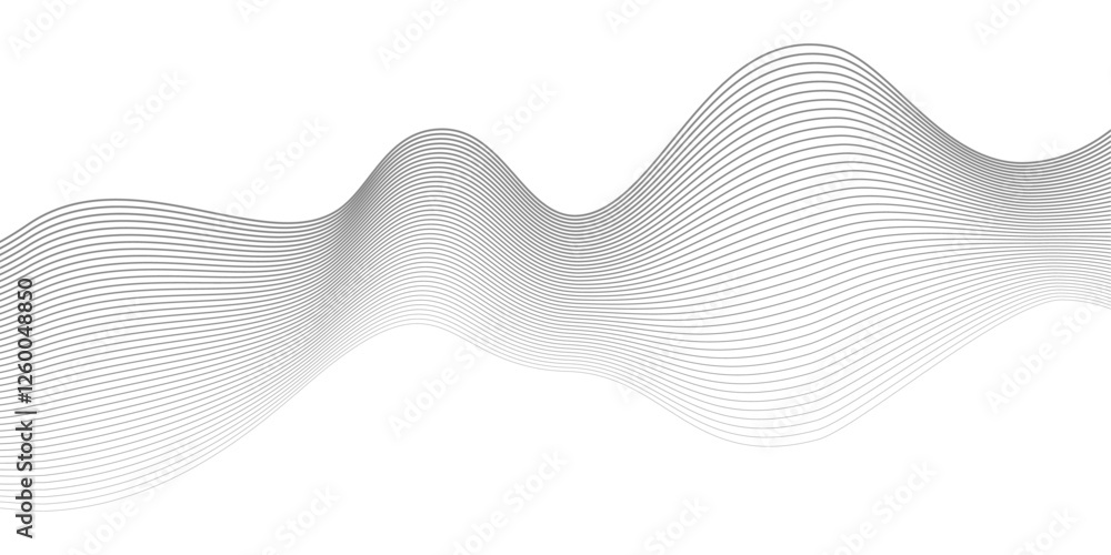 Fototapeta premium Undulate Grey Wave Swirl, frequency sound wave, twisted curve lines with blend effect. Technology, data science, geometric border. Isolated on white background. Vector illustration.