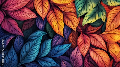 Wallpaper Mural Colorful and vibrant illustration of an arrangement of stylized leaves Torontodigital.ca