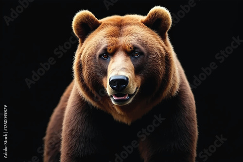 Light and shadow brown bare or alaska bear (Grizzly Bears) on black background very beautiful for decorate prining new create work. forest, beauty, fashion, 3D, nose, studio.
