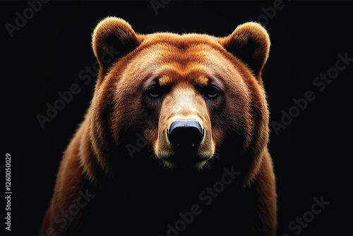 Light and shadow brown bare or alaska bear (Grizzly Bears) on black background very beautiful for decorate prining new create work. forest, beauty, fashion, 3D, nose, studio.