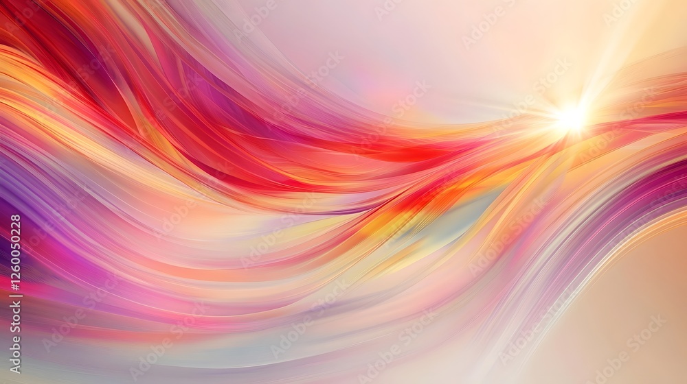 Obraz premium Abstract flowing multicolored waves converge with shining light source