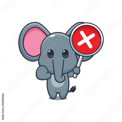 Cute elephant with wrong sign cartoon vector illustration