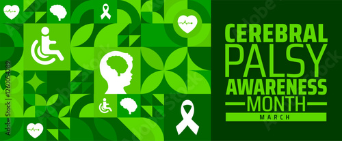National Cerebral Palsy Awareness Month geometric shape pattern background banner or poster design template. observed every year in March. Holiday concept. Use to any Template, card, poster, placard.