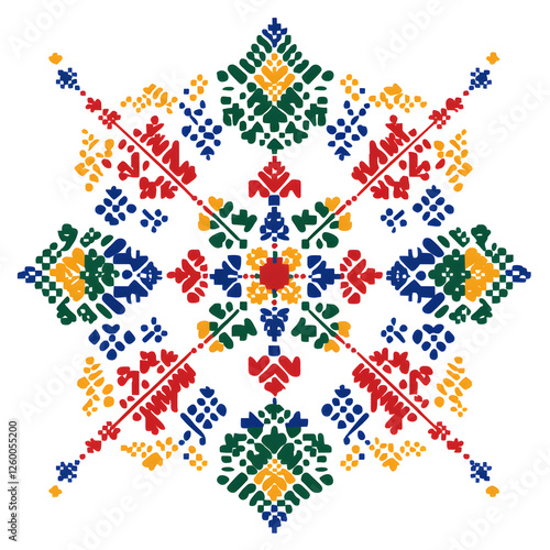 Photos symmetrical Slovak folk embroidery design, inspired by traditional patterns
