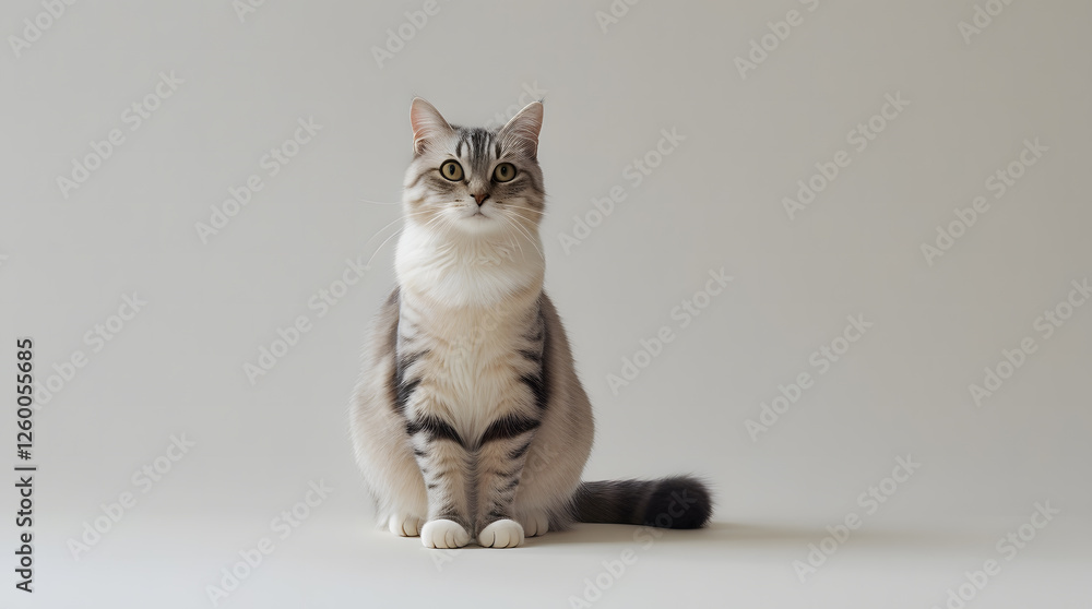 A single cat sitting gracefully against a plain, clean background-3 A single cat sitting gracefully against a plain, clean background-3