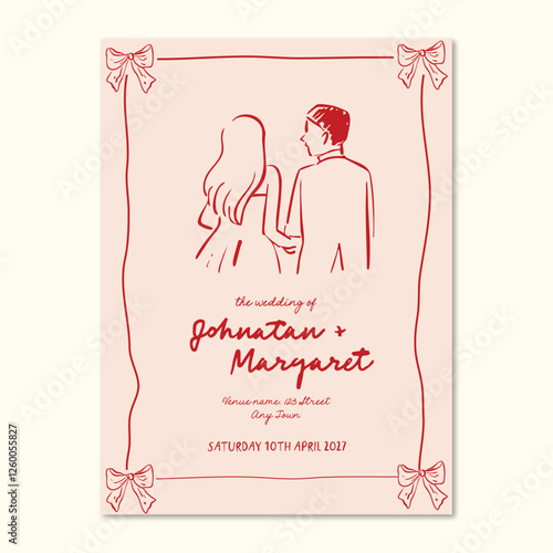 La dolce vita hand drawn whimsical doodle wedding invitation template