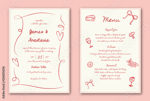 La dolce vita hand drawn whimsical doodle wedding invitation template