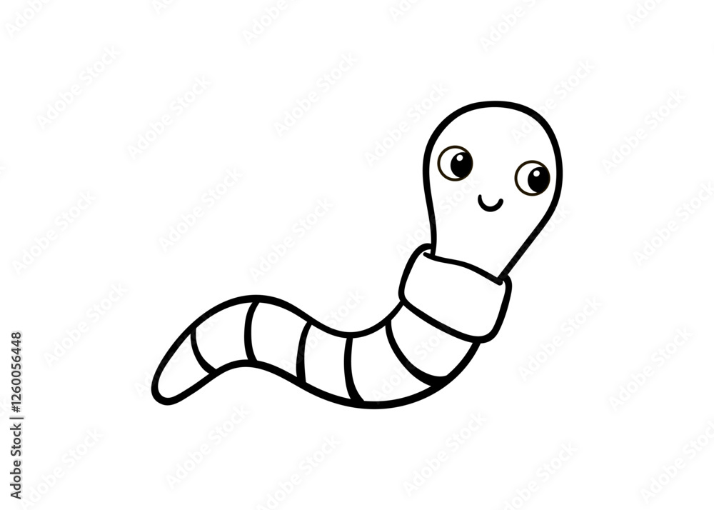 Fototapeta premium Cute black and white worm on a white background. Vector illustration with insect in cartoon style.
