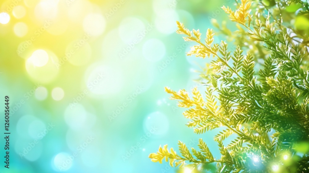 Sunny day, green plant branches, bokeh background. Sunny day, green plant branches, bokeh background.