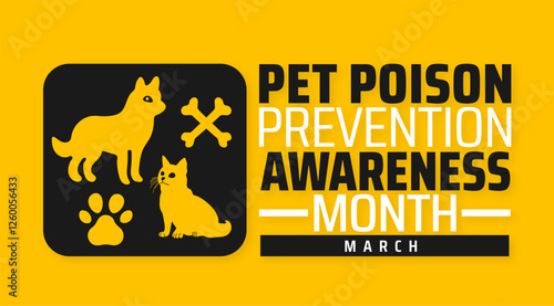 Pet Poison Prevention Awareness Month background banner or poster design template. observed every year in March. Holiday concept. Use to any Template, card, poster, placard, template.