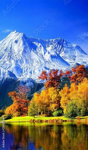 autumn landscape with lake and mountains