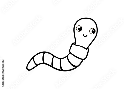 Cute black and white worm on a white background. Vector illustration with insect in cartoon style.