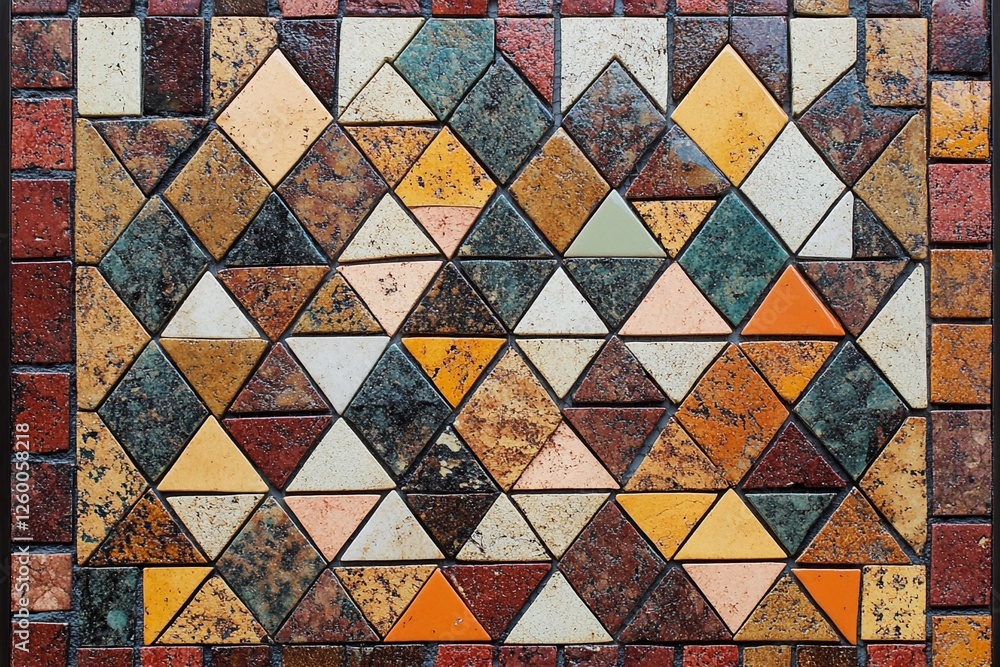 Fototapeta premium Colorful mosaic pattern featuring diverse geometric shapes in a vibrant design