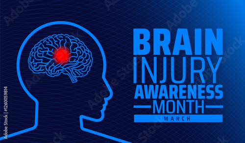 Brain Injury Awareness Month blue color technology concept background banner or poster design template. observed every year in March. Holiday concept. Use to any Template, card, poster, placard.
