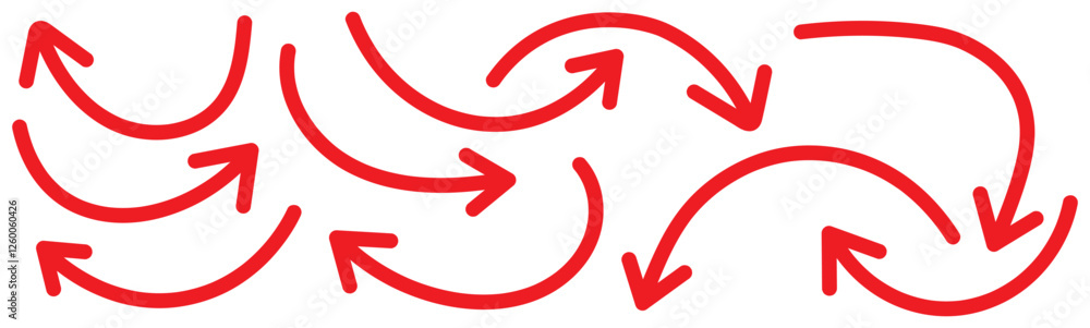 Set of curved arrows isolated on white background. Curved arrows, hand drawn curved arrows. red curve arrow icon vector illustration. wavy curved Long arrow icon. long line arrow vector. Set of curved arrows isolated on white background. Curved arrows, hand drawn curved arrows. red curve arrow icon vector illustration. wavy curved Long arrow icon. long line arrow vector.