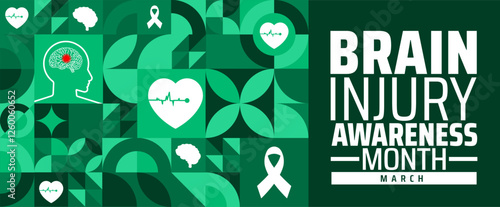 Brain Injury Awareness Month geometric shape pattern  background banner or poster design template. observed every year in March. Holiday concept. Use to any Template, card, poster, placard, template.