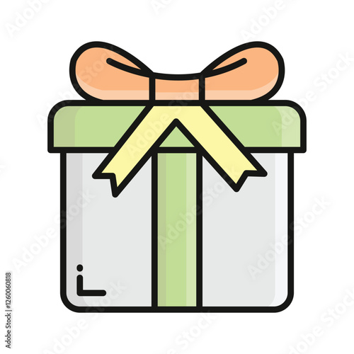 Wrapped gift box with a ribbon, icon of gift box in modern style.