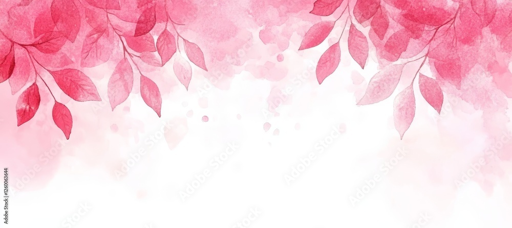Elegant Watercolor Background with Delicate Pink Leaves and Artful Splashes, Brushstrokes Elegant Watercolor Background with Delicate Pink Leaves and Artful Splashes, Brushstrokes