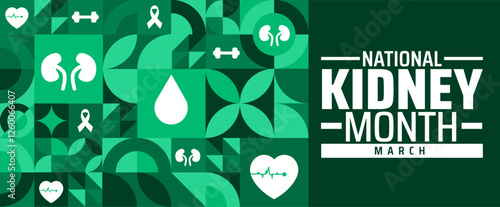 National Kidney Month geometric shape pattern background banner or poster design template. observed every year in March. Holiday concept. Use to any Template, card, poster, placard, template.