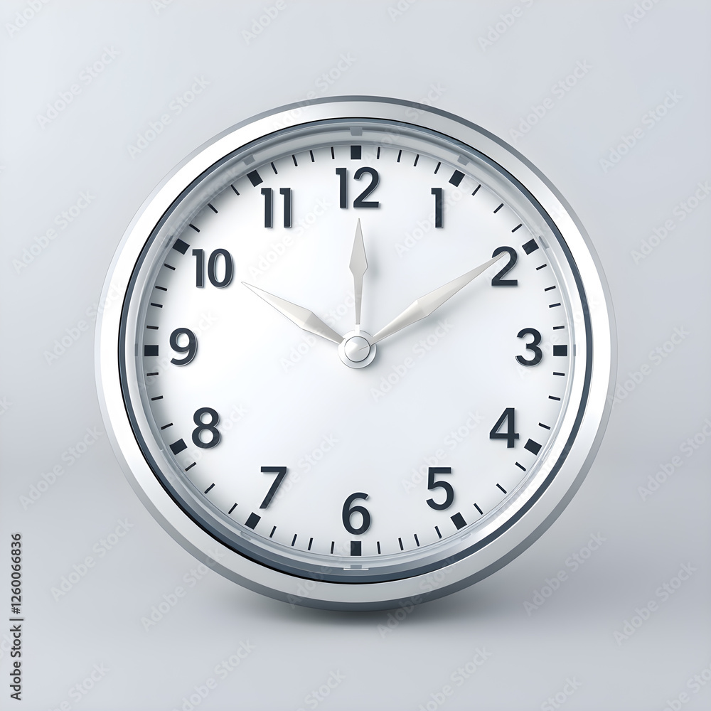 3d silver clock icon, 3d render, extra detailed, front view, light gray gradient background. Generative AI 3d silver clock icon, 3d render, extra detailed, front view, light gray gradient background. Generative AI
