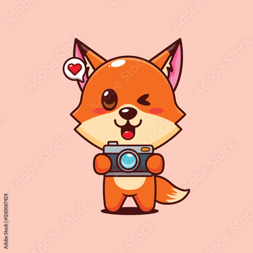 Cute fox with camera cartoon vector illustration