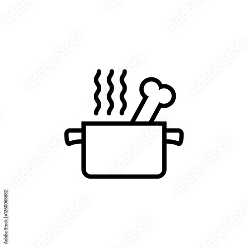 Bone broth icon. Saucepan with bone inside. Cooking soup in a pot. Vector illustration on white background.