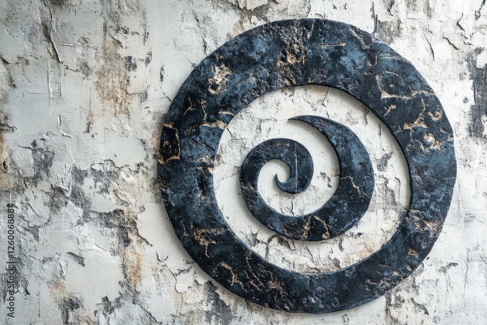 Modern spiral design on a textured wall showcasing contrasting colors and patterns Modern spiral design on a textured wall showcasing contrasting colors and patterns