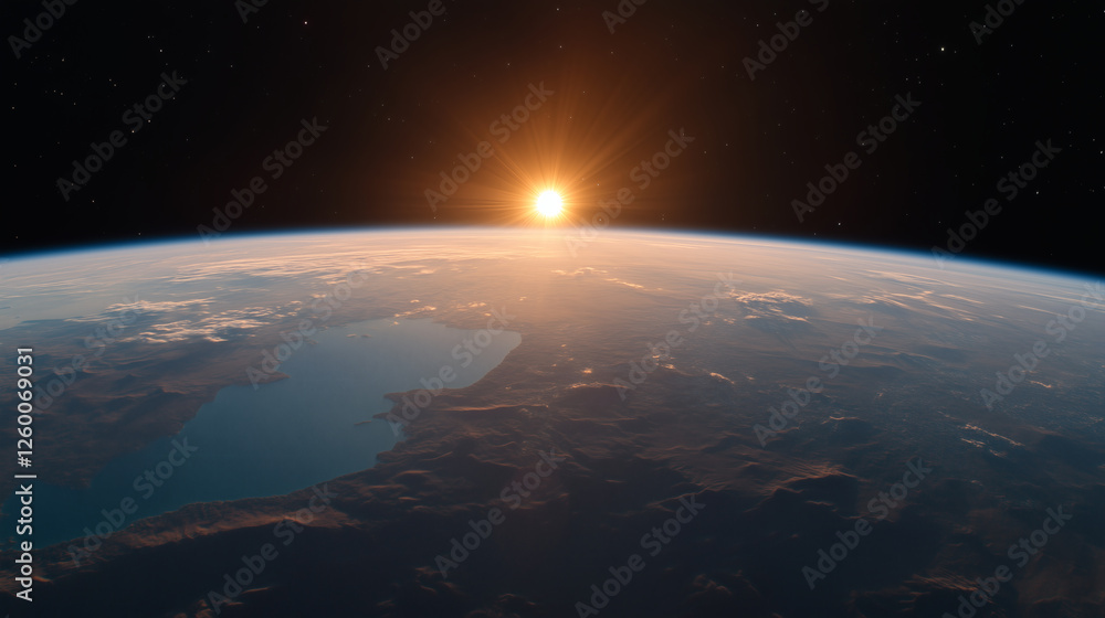 Sunrise over the earth's horizon from space. Sunrise over the earth's horizon from space.