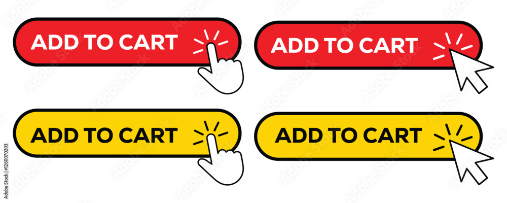 Add to cart button with cursor. Pointer click. Vector web button isolated on white background