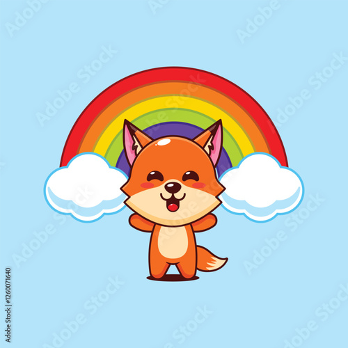 Cute fox with rainbow cartoon vector illustration