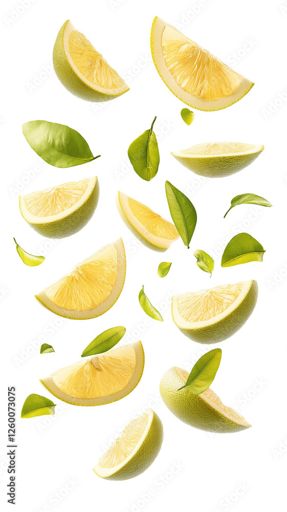 flying bergamot slices isolated on transparent white background, clipping path flying bergamot slices isolated on transparent white background, clipping path