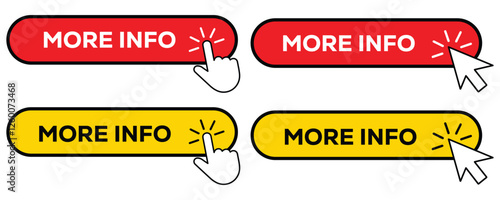 More info icon button with hand click and mouse cursor vector on wite background