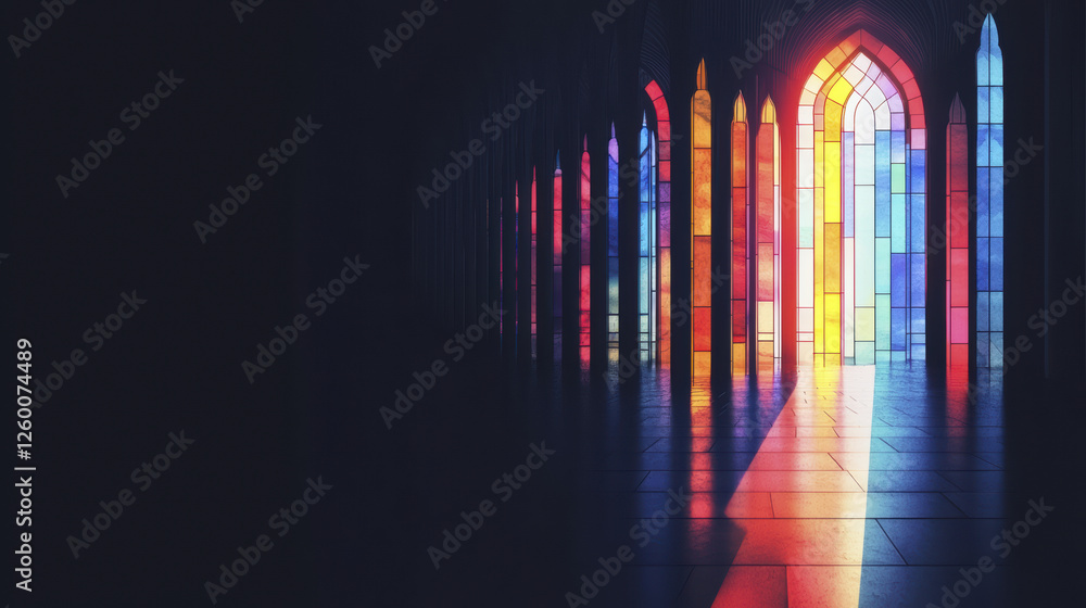 vibrant cathedral archway with colorful stained glass windows casting light vibrant cathedral archway with colorful stained glass windows casting light