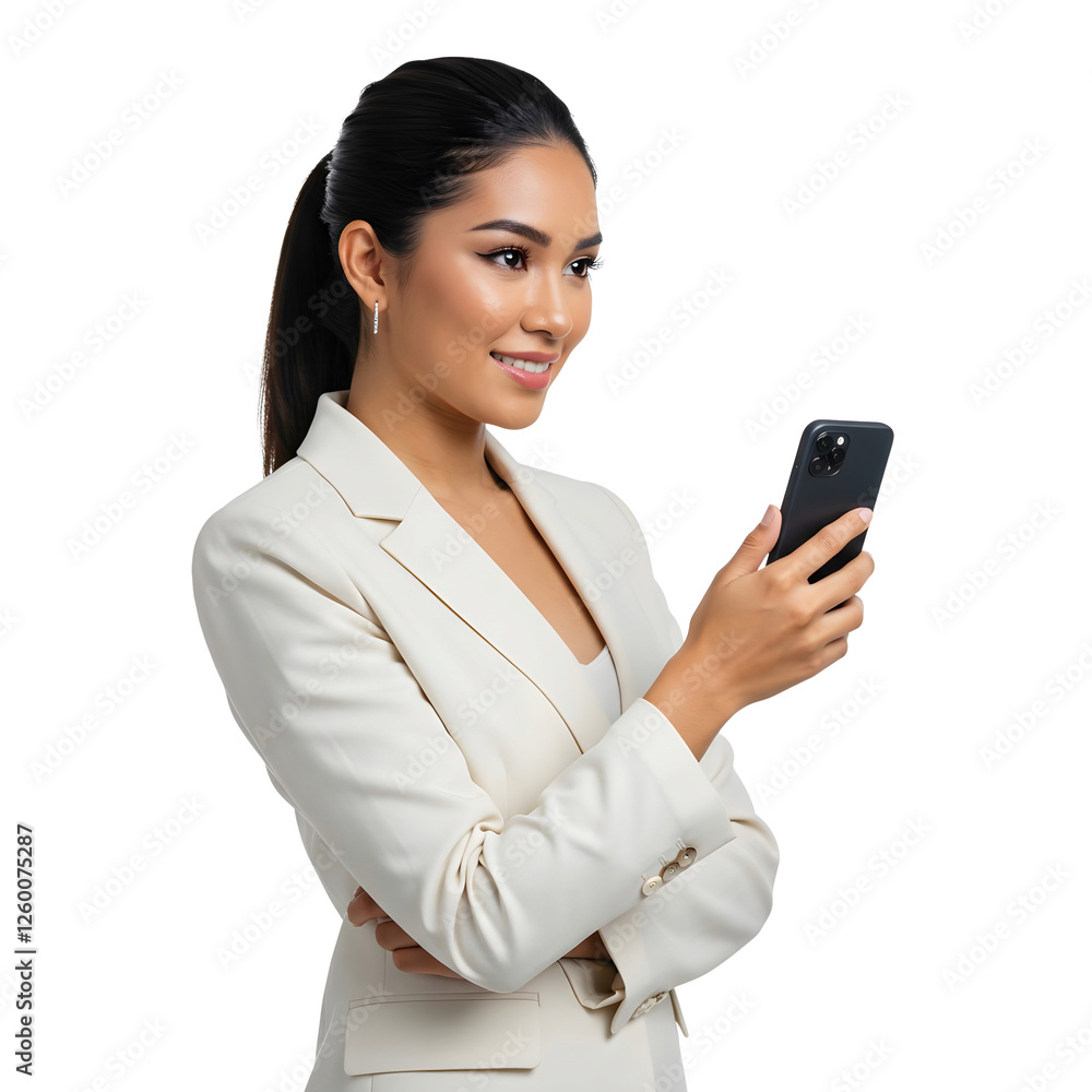 Businesswoman in a White Suit Isolated on Transparent Background. PNG Businesswoman in a White Suit Isolated on Transparent Background. PNG