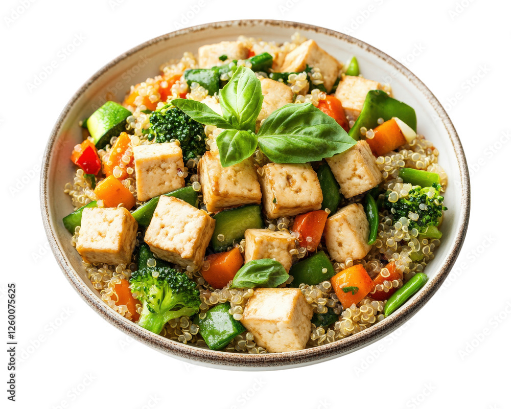 colorful quinoa and vegetable stir fry with tofu, featuring fresh broccoli, bell peppers, and basil, perfect for healthy meal colorful quinoa and vegetable stir fry with tofu, featuring fresh broccoli, bell peppers, and basil, perfect for healthy meal