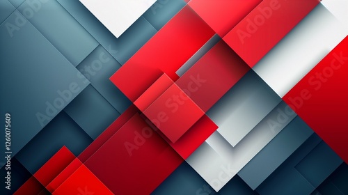 Abstract Geometric Design with Red White and Gray Squares and Rectangles