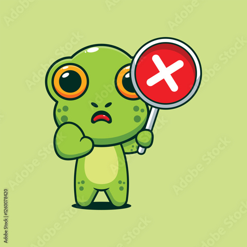 Cute frog with wrong sign cartoon vector illustration