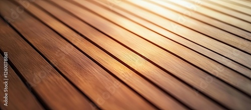 Warm wooden floor planks with a rich brown hue reflecting soft golden light creating a cozy ambiance angled towards the corner of the image.