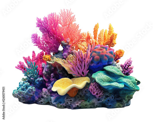 Fototapeta Naklejka Na Ścianę i Meble -  Vibrant coral reef with colorful corals, sea plants, and marine life. This underwater scene showcases variety of textures and hues, creating lively marine ecosystem