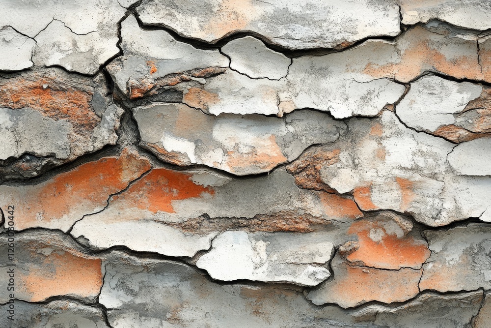 Obraz premium Cracked and Weathered Concrete Wall Displaying Textured Surface and Earthy Tones