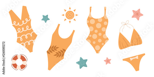 swimsuit. swimming clothes. summer. vacation by the sea. vector. beautiful women's swimwear. clothes. clothes for a beautiful girl. a bikini. Burkini.